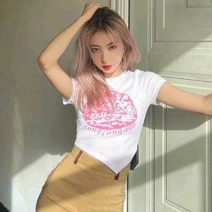 Cute White Crop Top with Pink Graphic Print