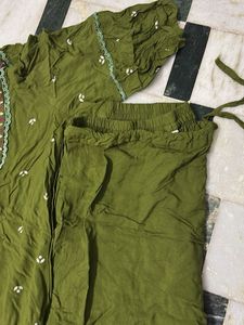 Olive Green Embroidered Kurta Set