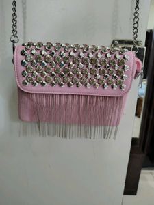 Sparkling Pink Fringe Clutch Bag