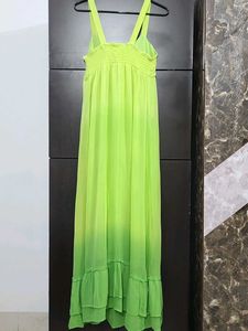 Lime Green Ombre Maxi Chiffon Dress+ cotton lining