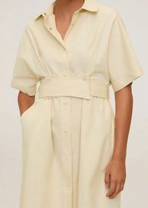Chic Cream Shirt Dress with Belt