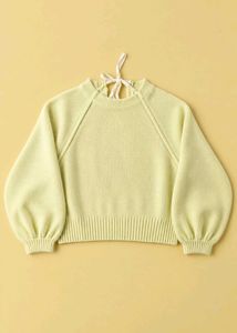 PALE LIME RIBBED TIE-NECK SWEATER