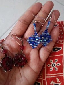 handcrafted beaded flower &amp; geometric crystal earr