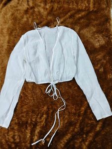 ZARA  White Tie-Front Crop Top