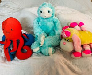 Plush Toys - Octopus, Sloth, Dog