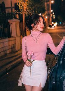 Y2K Soft Pink Turtleneck Top