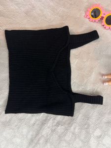 Black Ribbed Knit Crop Top