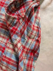 Red &amp; blue plaid halter top with asymmetrical pl