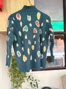 Cozy Heart Print Mock Neck Sweater