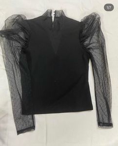 Black Sheer Puff Sleeve Top