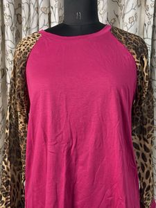 Chic Pink &amp; Leopard Print Raglan Top