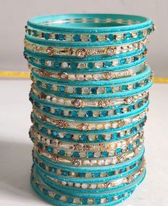 Teal & Gold Embellished Bangle Set