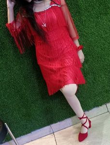 Retro Red Fringe Party Dress