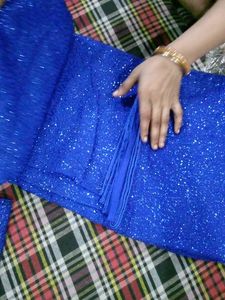 Sparkling Blue Blouse Piece and saree