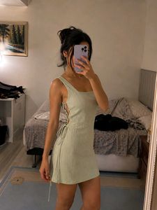 Ribbed Square Neck Mini Dress