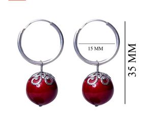 Burgundy Ball Hoop Earrings 925 silver