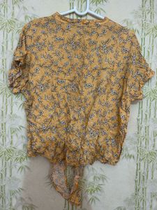 Yellow Floral Tie-Front Blouse