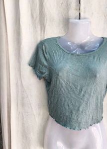 Cute Pastel Green Cropped Ribbed Top