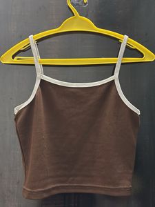 Brown Graphic Strappy Crop Top