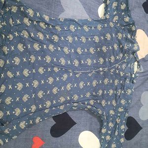 Blue Printed Cotton Kurta