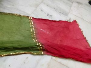 Red and Green Dupatta with Gold Border