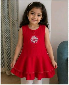 Cute Red Frock with Floral Design