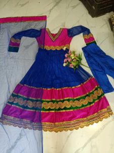 Vibrant Blue and Pink Anarkali 3pc set