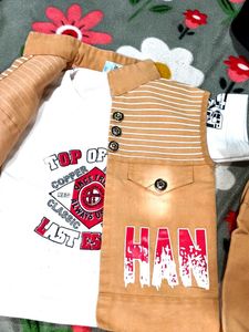 Cute Three piece Orange Denim Vest &amp; T-shirt Set