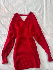 Red Long Sleeve heavy winter Mini Dress