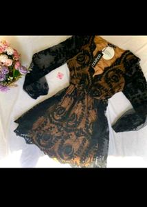 BOOHOO Black Lace V-Neck Mini Dress