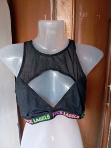 Stylish Black Mesh Sports Bra