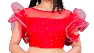 Stunning Red Blouse with Ruffle Sleeves