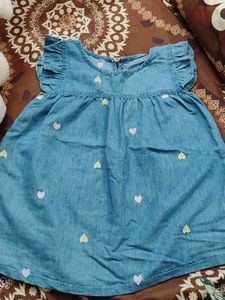 Cute Denim Dress with Heart Embroidery