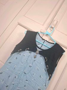 💥Blue Floral Dress with Vest
