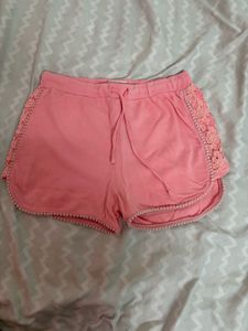 Pink Lace Trim Lounge Shorts