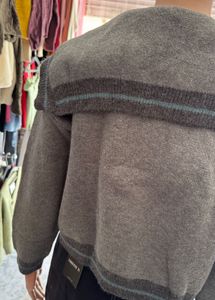 Gray Knit Cardigan with Collar