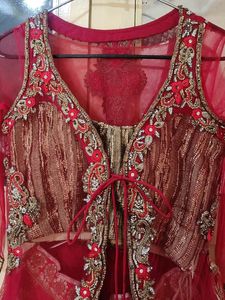 Girlish Look 4 Pieces Red Lehnga Set