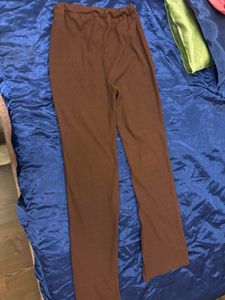 Brown Ribbed Flare Pants