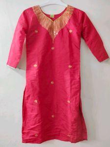Beautiful Red Kurta with Embellished Neckline