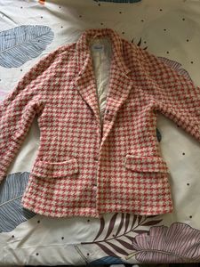 Pink and white tweed blazer