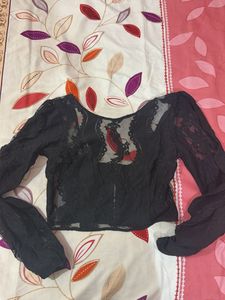 Sheer Black Lace Long Sleeve Top