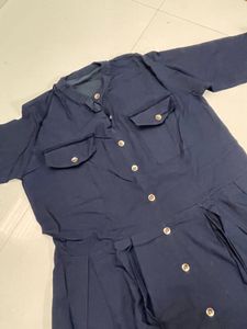Stylish Navy Blue Button-Down Tunic Top