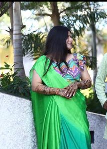 Vibrant Green Saree with Designer Blouse