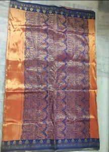 orange wedding tissue Banarasi silk saree