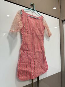 Pink Kurta with Gold Stripes