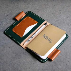 Green Leather Notebook Cover with Card Holder