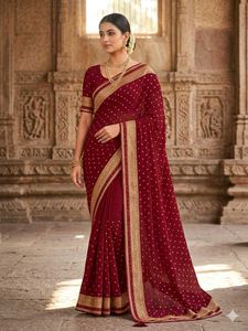 Maroon Georgette Saree with Golden Motifs