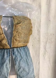 Unique Denim &amp; Burlap Strapless Top