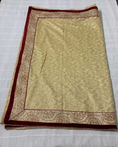 Cream &amp; Maroon Embroidered Saree With Blouse