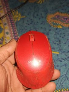 Red Logitech Computer Mouse